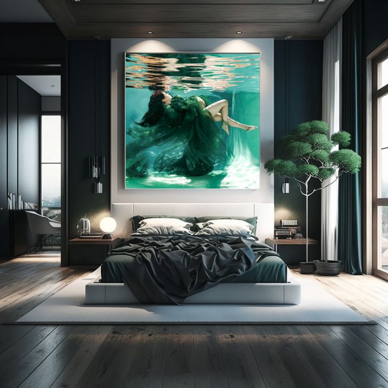 Fine art underwater portrait transformed into custom artwork, created by White Lavender Photography in Dallas